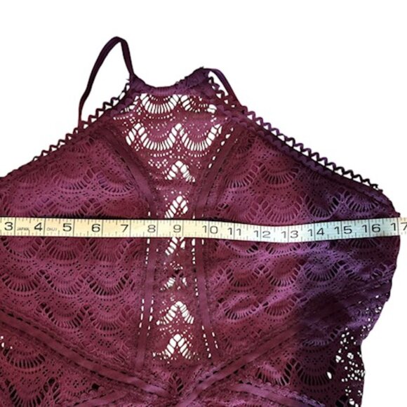 Becca one piece maroon lace Bathing Suit-Size L-Bikini Cut Legs - Picture 4 of 8
